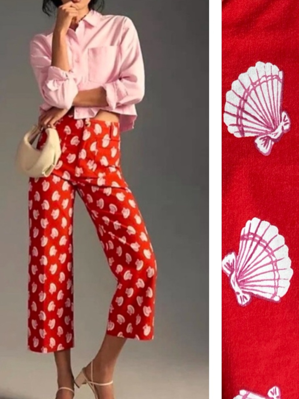 Anthropologie Maeve The Colette Pant Red/White/Pink Seashell Print Preppy SZ 26